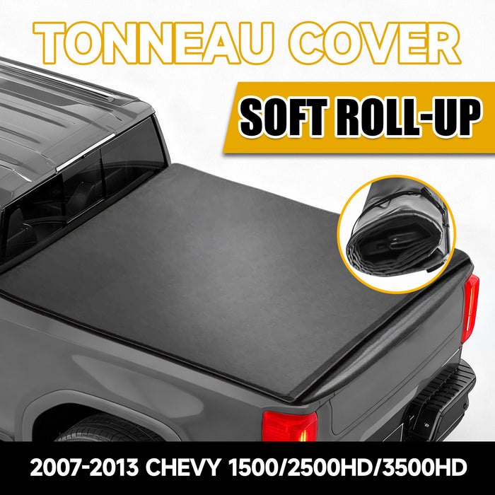 Trucktok 2007-2013 Chevy Silverado Sierra 8FT Soft Roll Up Tonneau Cover Bed