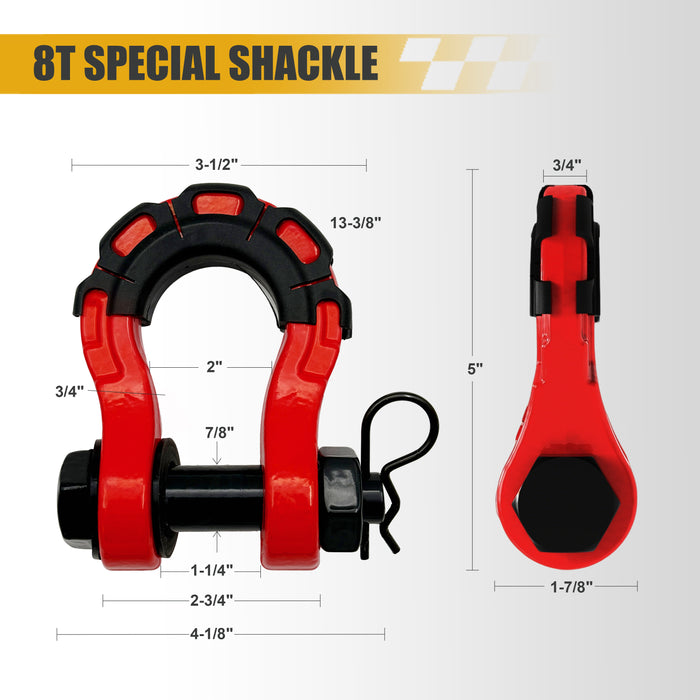 Trucktok 2" Receiver Heavy Duty Shackle Hitch Receiver 3/4 D-Ring and 5/8" Lock Pin 70,000 lbs Break Strength Off-Road Recovery Kit