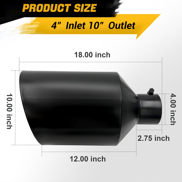 Trucktok 4" Inlet 10" Outlet 18" Overall Length Bolt On Exhaust Tailpipe Tip Black