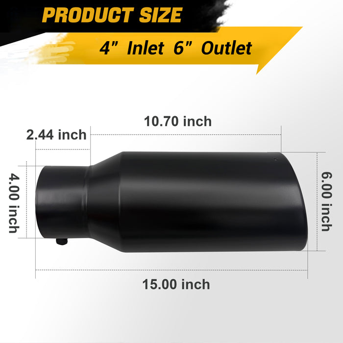 Trucktok 4" Inlet 6" Outlet 15" Overall Length Bolt On Exhaust Tailpipe Tip Black