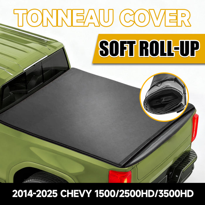 Trucktok 2014-2025 Chevy Silverado Sierra 8FT Soft Roll Up Tonneau Cover Bed