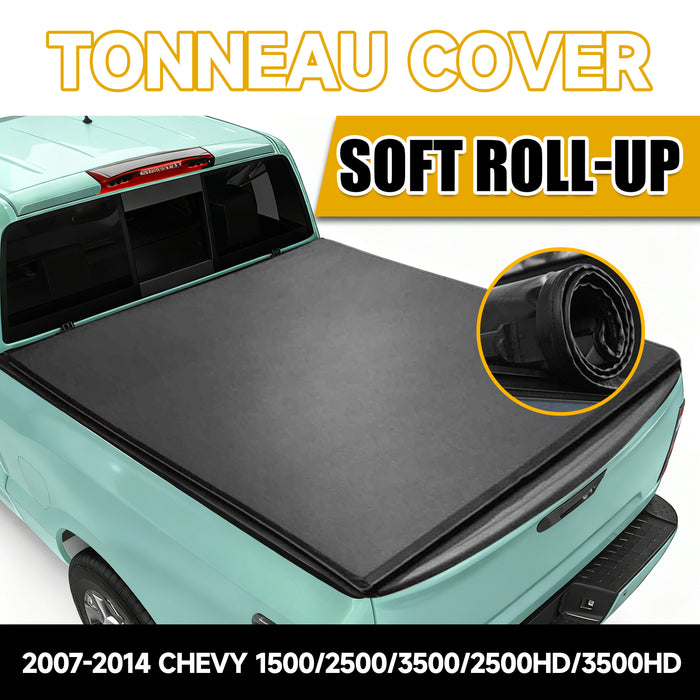 Trucktok 2007-2014 Chevy Silverado Sierra 5.8FT Soft Roll Up Tonneau Cover Bed