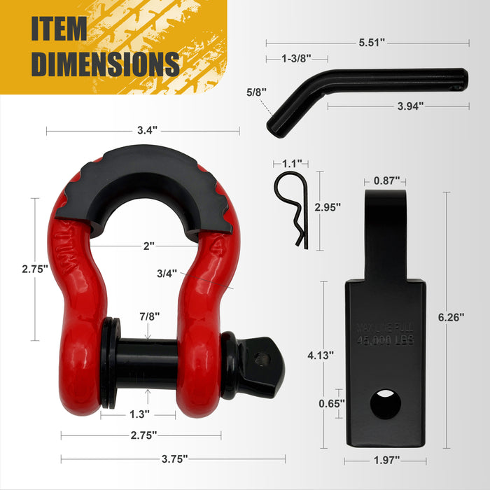 Trucktok 2" Receiver Heavy Duty Shackle Trailer Hitch with 5/8" Hitch Pin  3/4" D Ring Shackle 38,500 Lbs Break Strength