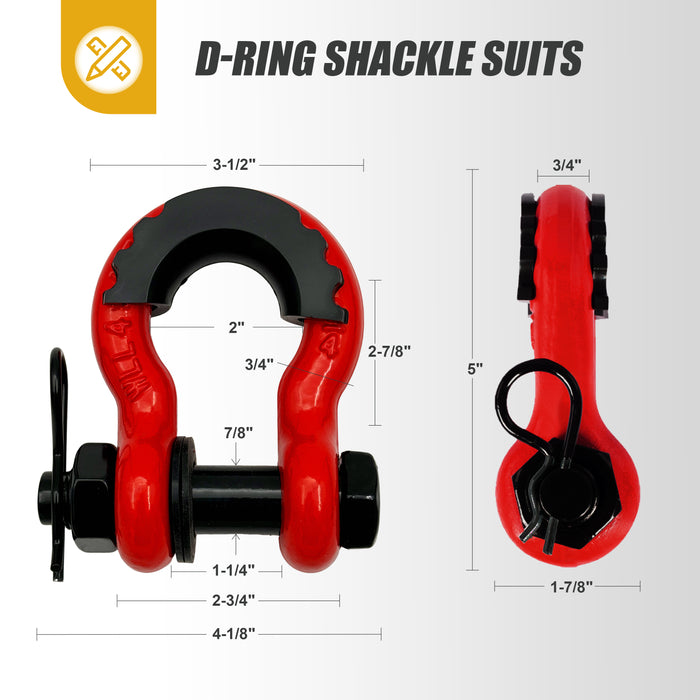 Trucktok 2" Receiver Heavy Duty Shackle Hitch Receiver 3/4 D-Ring and 5/8" Lock Pin 38,500 lbs Break Strength Off-Road Recovery Kit