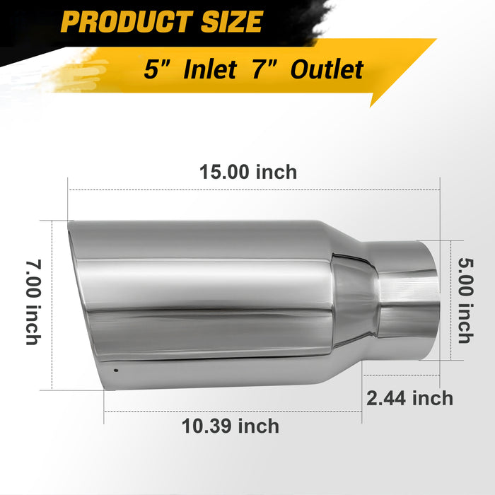 Trucktok 5" Inlet 7" Outlet 15" Overall Length Stainless Steel Bolt On Exhaust Tailpipe Tip