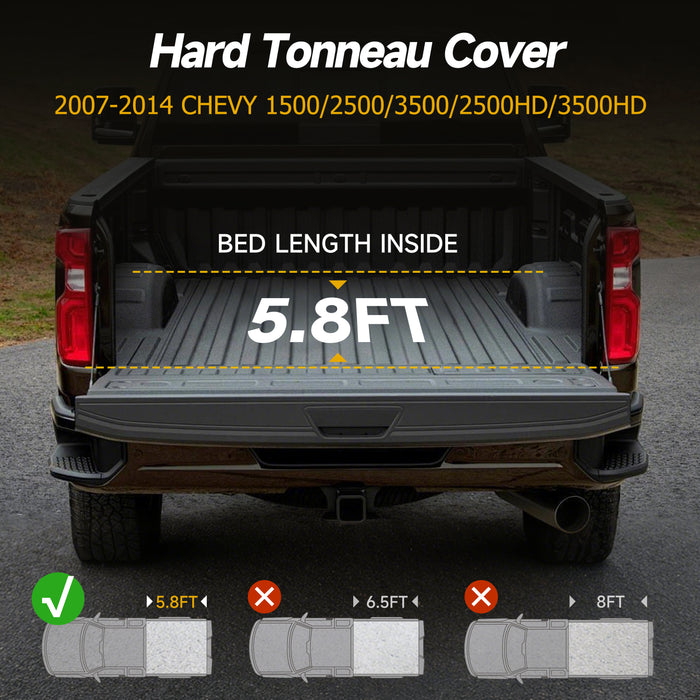 Trucktok 2007-2014 Chevy Silverado Sierra 5.8FT Soft Roll Up Tonneau Cover Bed