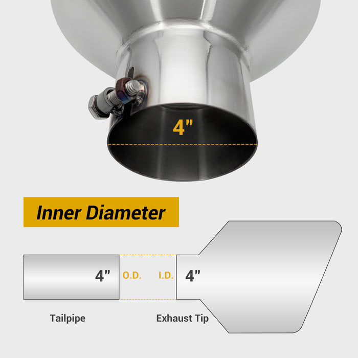 Trucktok 4" Inlet 10" Outlet 18" Overall Length Stainless Steel Bolt On Exhaust Tailpipe Tip