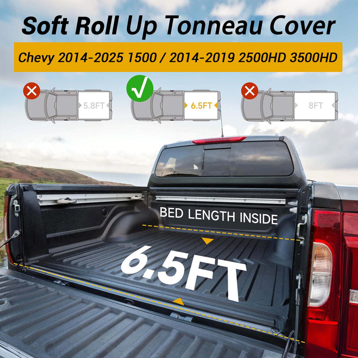 Trucktok 2014-2018 Chevy Silverado Sierra 6.5FT Soft Roll Up Tonneau Cover Bed