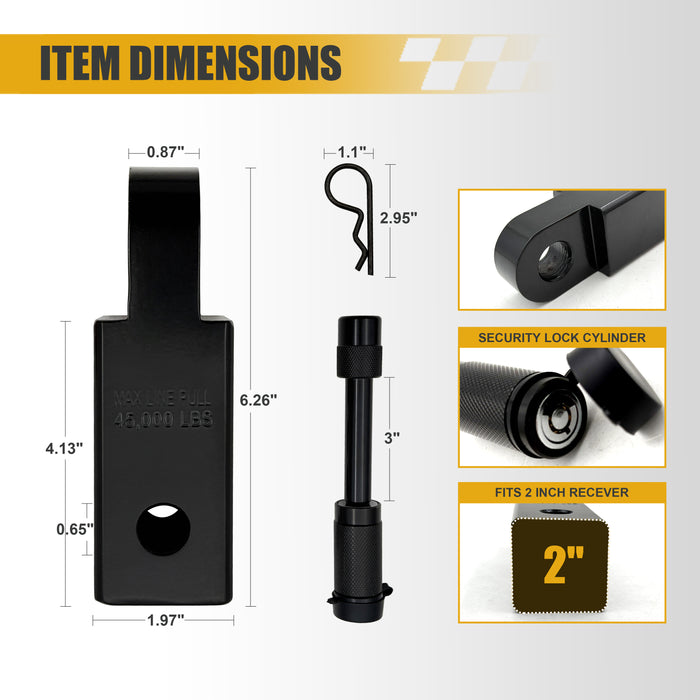 Trucktok 2" Receiver Heavy Duty Shackle Hitch Receiver 3/4 D-Ring and 5/8" Lock Pin 70,000 lbs Break Strength Off-Road Recovery Kit