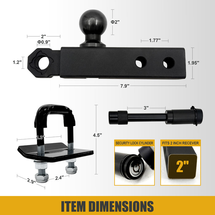 Trucktok 2" Hitch with Ball 50,600 lbs Strength & Shackle Key Lock