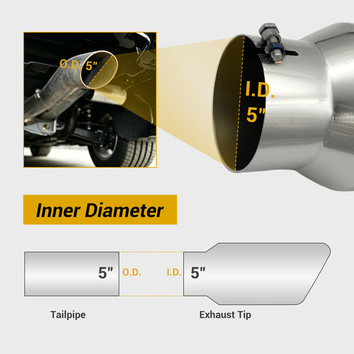 Trucktok 5" Inlet 7" Outlet 15" Overall Length Stainless Steel Bolt On Exhaust Tailpipe Tip