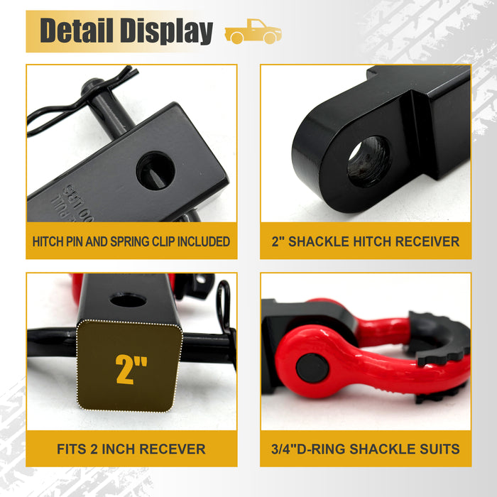 Trucktok 2" Receiver Heavy Duty Shackle Trailer Hitch with 5/8" Hitch Pin  3/4" D Ring Shackle 38,500 Lbs Break Strength