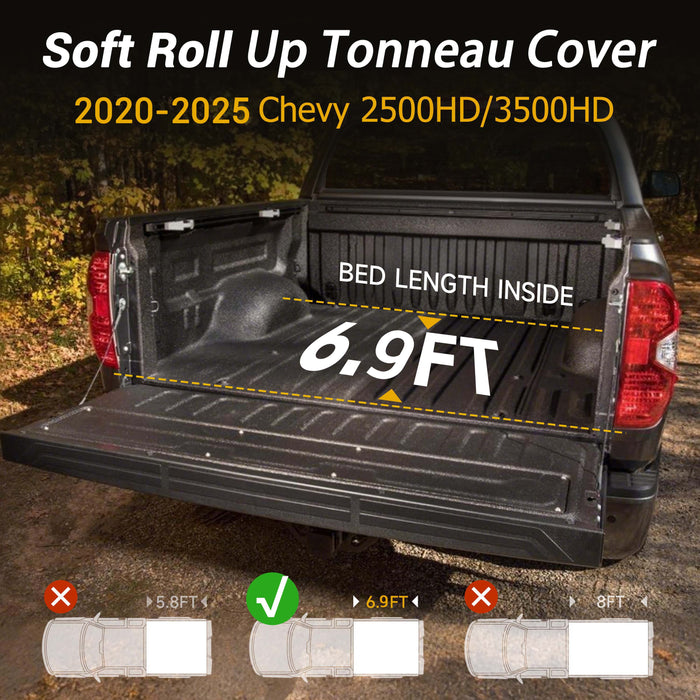 Trucktok 2020-2025 Chevy Silverado Sierra 6.9FT Soft Roll Up Tonneau Cover Bed