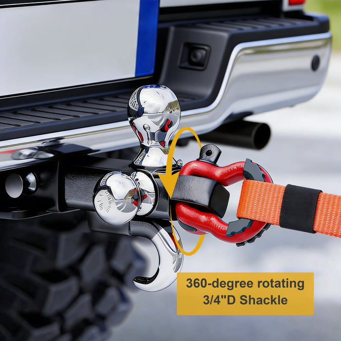 Trucktok 2" Receiver Heavy Duty Tri-Ball Trailer Hitch Mount with Swivel Shackle Tow Hook 1-7/8"/2"/2-5/16" Balls w/Lock Pin