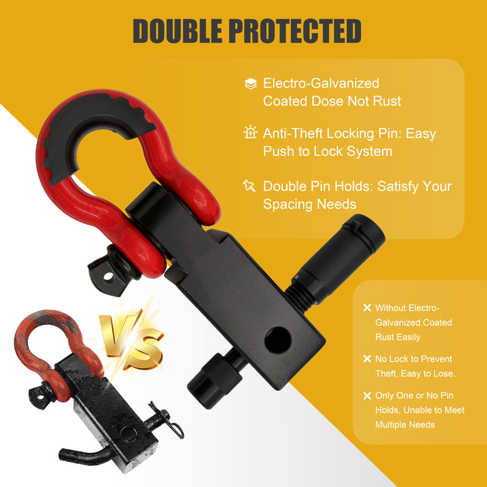 Trucktok 2" Receiver Heavy Duty Shackle Hitch Receiver 3/4 D-Ring and 5/8" Lock Pin 38,500 lbs Break Strength Off-Road Recovery Kit