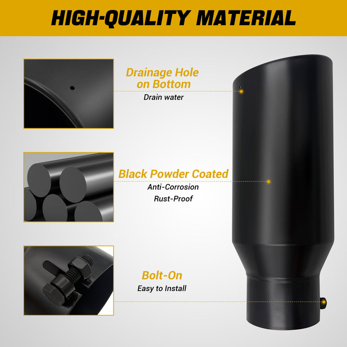 Trucktok 4" Inlet 6" Outlet 15" Overall Length Bolt On Exhaust Tailpipe Tip Black