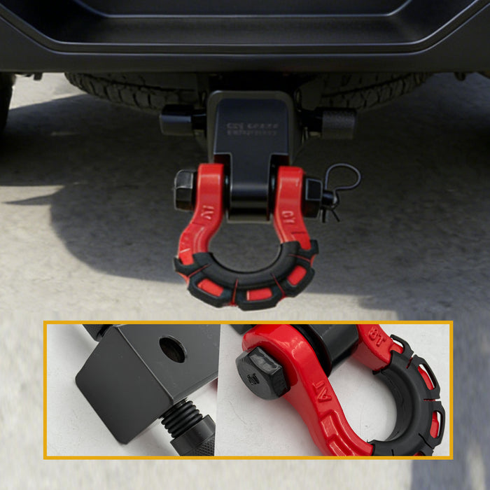 Trucktok 2" Receiver Heavy Duty Shackle Hitch Receiver 3/4 D-Ring and 5/8" Lock Pin 70,000 lbs Break Strength Off-Road Recovery Kit