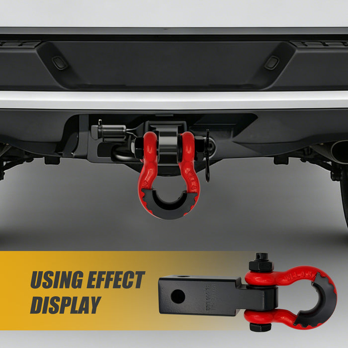 Trucktok 2" Receiver Heavy Duty Shackle Hitch Receiver 3/4 D-Ring and 5/8" Lock Pin 38,500 lbs Break Strength Off-Road Recovery Kit