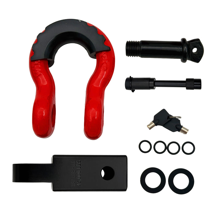 Trucktok 2" Receiver Heavy Duty Shackle Hitch Receiver 3/4 D-Ring and 5/8" Lock Pin 38,500 lbs Break Strength Off-Road Recovery Kit