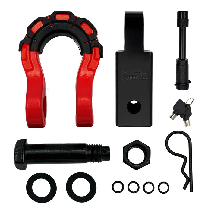 Trucktok 2" Receiver Heavy Duty Shackle Hitch Receiver 3/4 D-Ring and 5/8" Lock Pin 70,000 lbs Break Strength Off-Road Recovery Kit