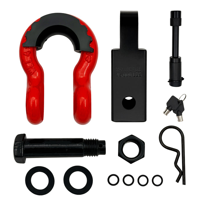 Trucktok 2" Receiver Heavy Duty Shackle Hitch Receiver 3/4 D-Ring and 5/8" Lock Pin 38,500 lbs Break Strength Off-Road Recovery Kit